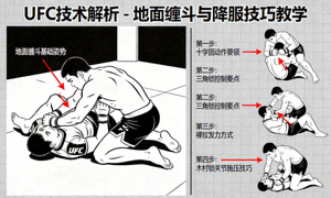 UFC技术解析 - 地面缠斗与降服技巧教学示意图