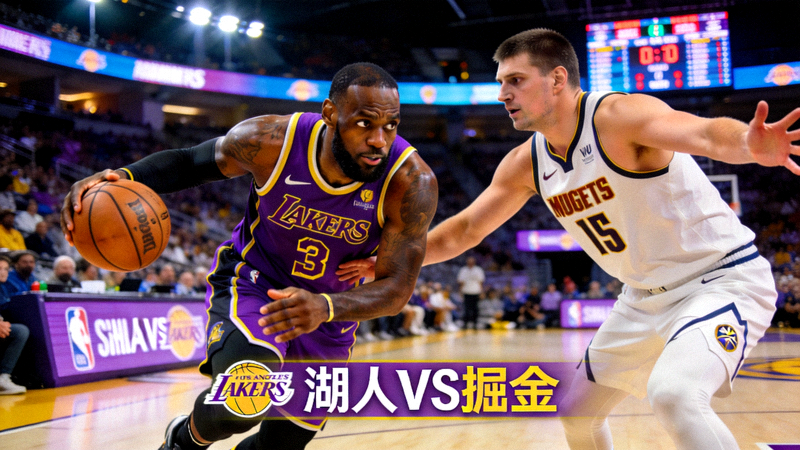 NBA西部决赛湖人对阵掘金直播画面 - 詹姆斯持球进攻约基奇防守的精彩瞬间
